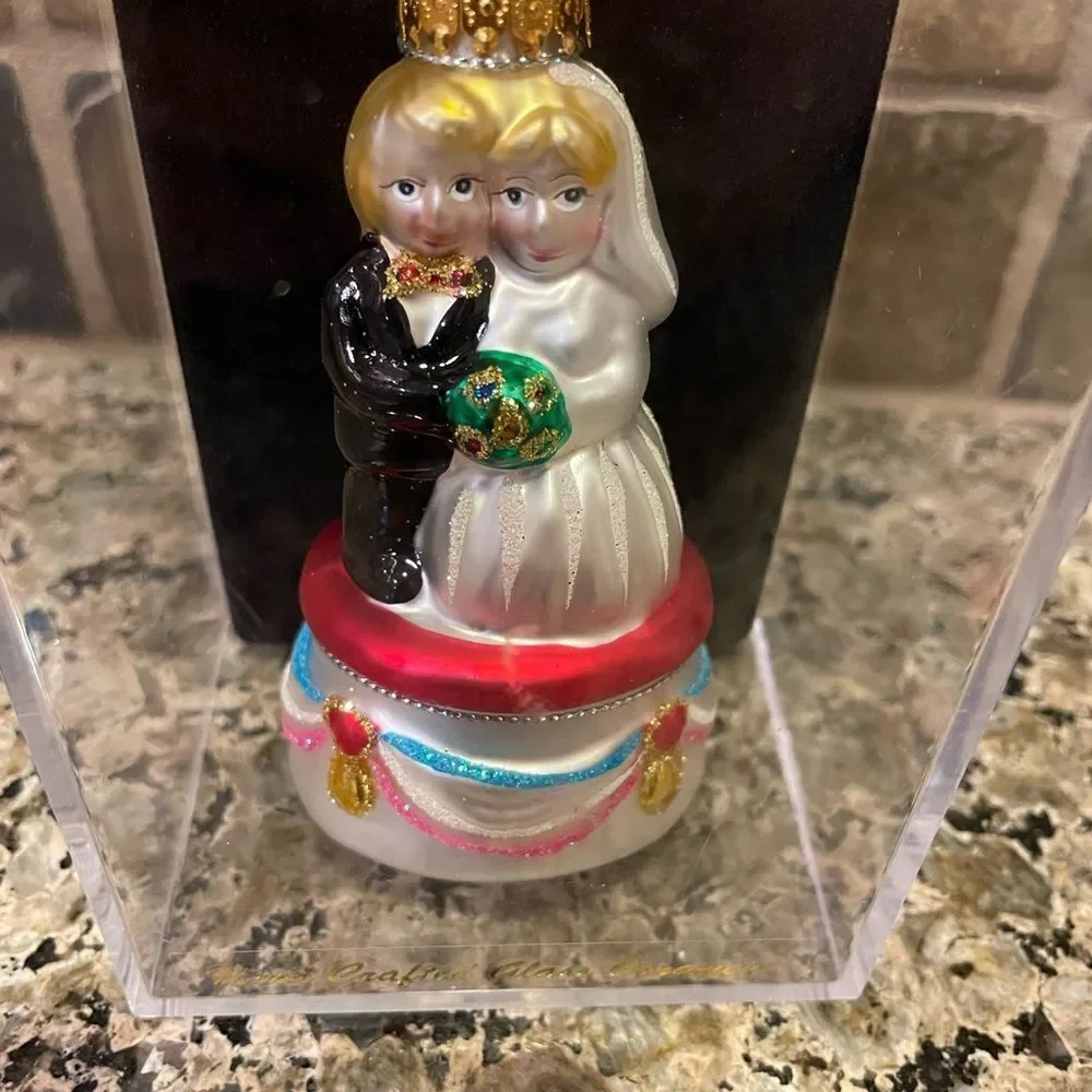 Bride and Groom Hand Painted Glass Boxed Ornament 2004